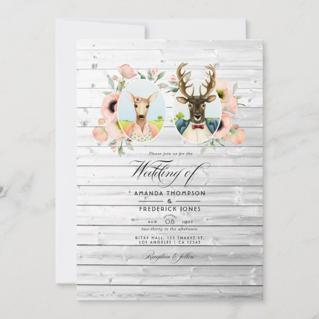 Whimsical Rustic Woodland Forest Deer Wedding Invitation (Front)