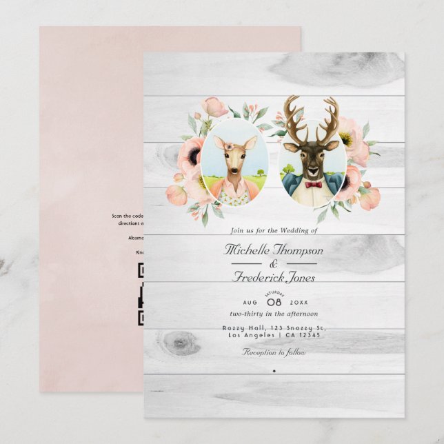 Whimsical Rustic Woodland Forest Deer Wedding Invitation (Front/Back)