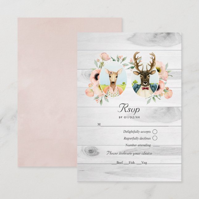 Whimsical Rustic Woodland Forest Deer Wedding RSVP Card (Front/Back)