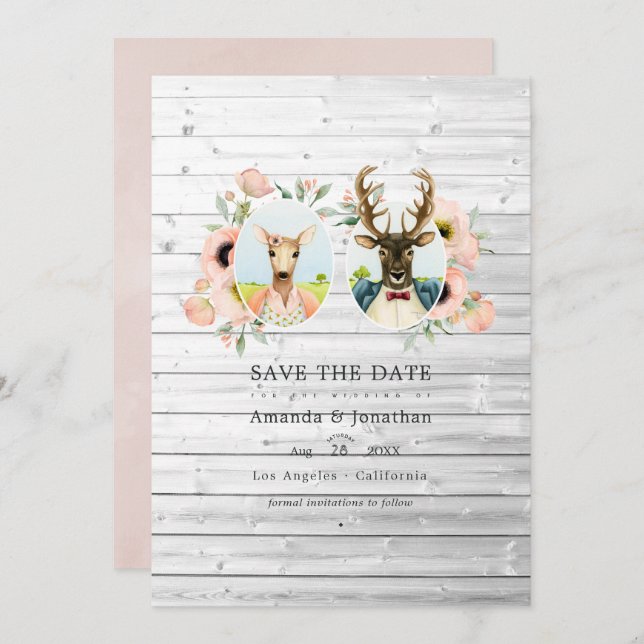 Whimsical Rustic Woodland Forest Deer Wedding Save The Date (Front/Back)