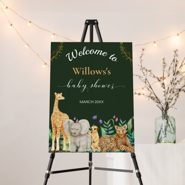 whimsical Safari Animal Baby Shower Green Welcome Foam Board (In Situ (Stand))