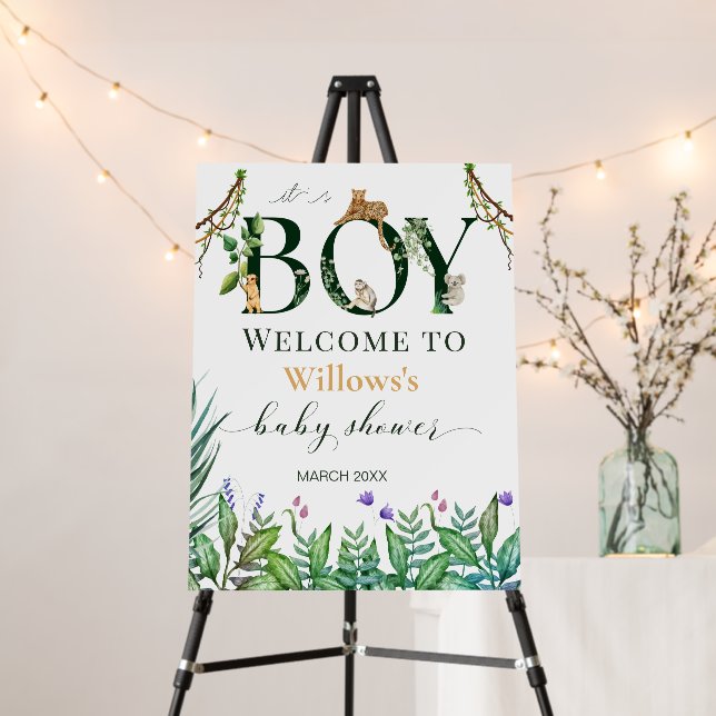 whimsical Safari Animal Baby Shower White Welcome Foam Board (In Situ (Stand))