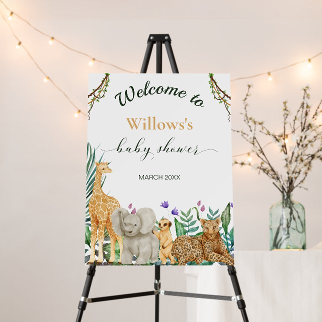whimsical Safari Animal Baby Shower White Welcome Foam Board (In Situ (Stand))