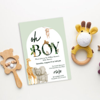  whimsical Safari Animal Jungle Green Baby Shower Invitation
