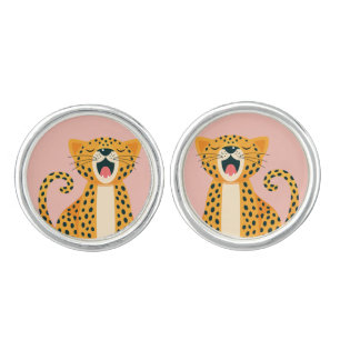 Whimsical Safari Animal Yawning Cheetah Cartoon Cufflinks