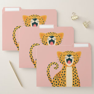 Whimsical Safari Animal Yawning Cheetah Cartoon File Folder
