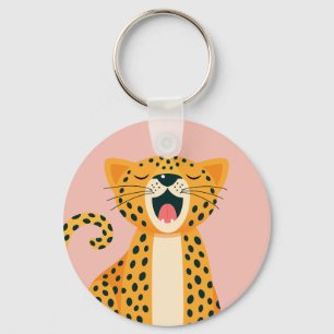 Whimsical Safari Animal Yawning Cheetah Cartoon Keychain