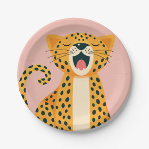 Whimsical Safari Animal Yawning Cheetah Cartoon Paper Plates