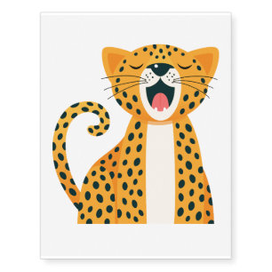 Whimsical Safari Animal Yawning Cheetah Cartoon Temporary Tattoos