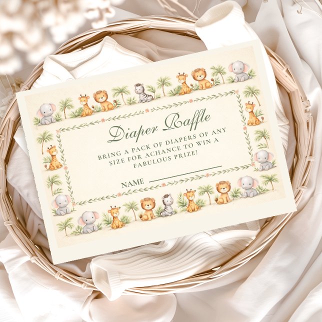 Whimsical Safari Animals Diapper Raffle Enclosure Card (Creator Uploaded)