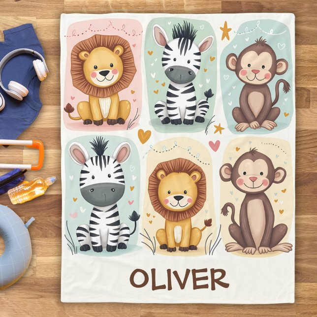 Whimsical Safari Animals Fleece Blanket (Creator Uploaded)