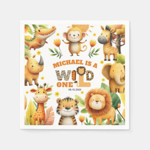 Whimsical Safari Animals WILD ONE 1st Birthday Napkins