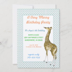 Whimsical Safari Jungle Creatures Giraffe Birthday Invitation