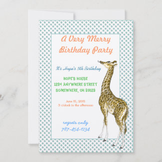 Whimsical Safari Jungle Creatures Giraffe Birthday Invitation