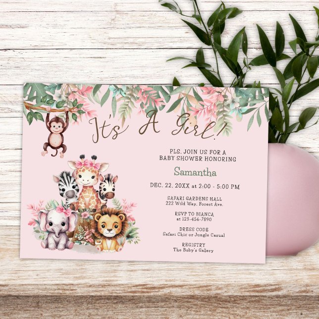 Whimsical Safari Jungle It's A Girl Baby Shower Invitation (Creator Uploaded)