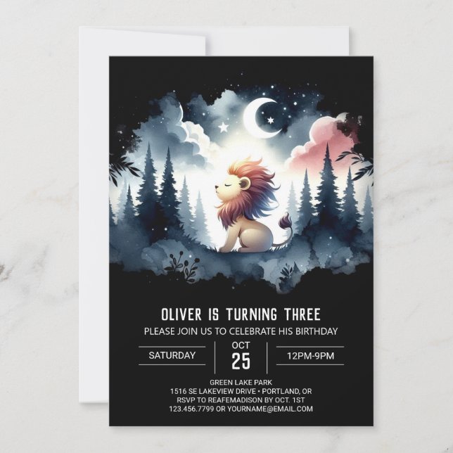 Whimsical Safari Lion Birthday Invitation (Front)