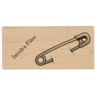 Whimsical Safety Pin Custom Wooden USB Drive