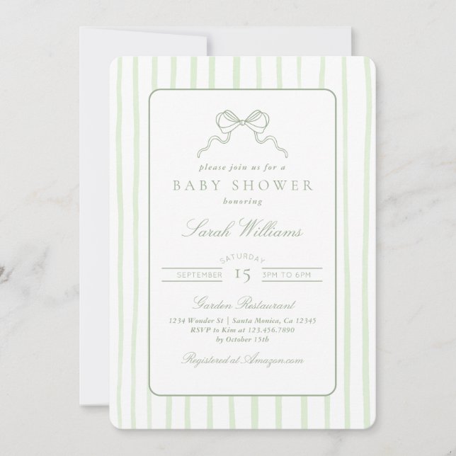 Whimsical sage Baby Shower Invitation (Front)