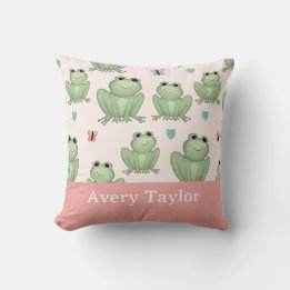 Whimsical Sage Frog Gender Neutral Nursery Name Throw Pillow
