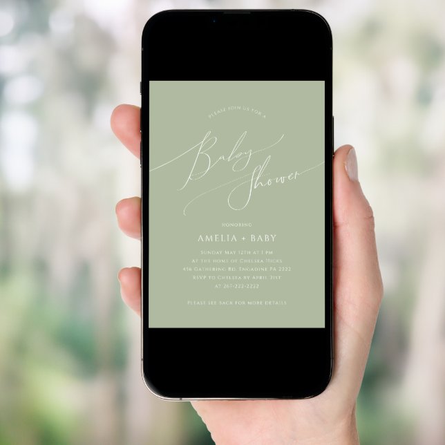 Whimsical Sage Green | All in One Baby Shower Invitation (Front Digital)