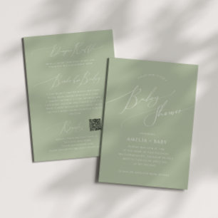 Whimsical Sage Green   All in One Baby Shower Invitation