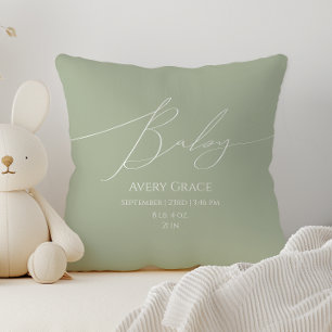 Whimsical Sage Green Baby Details Throw Pillow