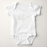 Whimsical Sage Green Baby Est Baby Bodysuit<br><div class="desc">Introducing our whimsical sage green baby est baby bodysuit, perfect for your simple modern boho celebration any season of the year! This bodysuit has a boho-chic, gender-neutral vibe with elegant calligraphy and a delicate minimalist design, making it ideal for both girls and boys. Plus, it's editable, so you can add...</div>