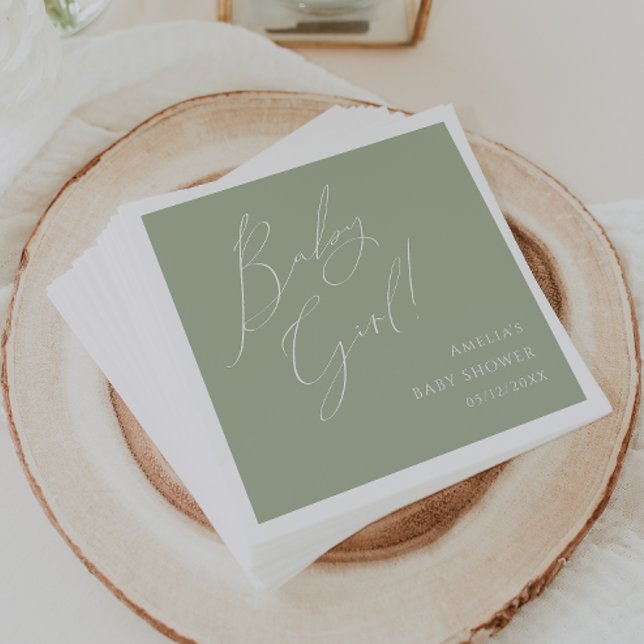 Whimsical Sage Green Baby Girl Baby Shower Napkins (Creator Uploaded)