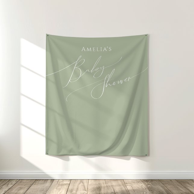 Whimsical Sage Green Baby Shower Backdrop (Creator Uploaded)