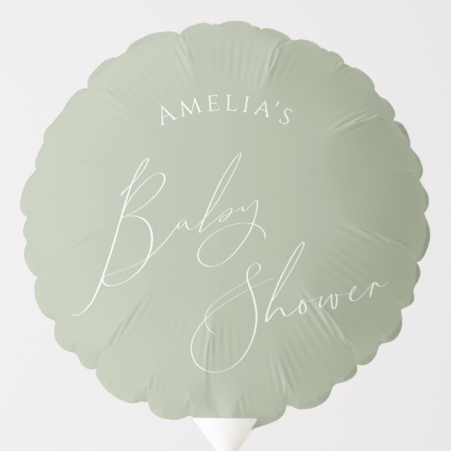 Whimsical Sage Green Baby Shower Balloon (Front)