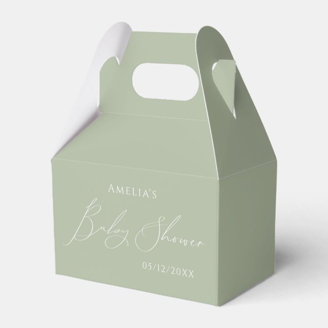 Whimsical Sage Green Baby Shower Favor Boxes (Front Side)