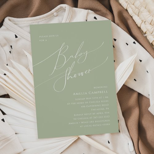 Whimsical Sage Green Baby Shower Invitation