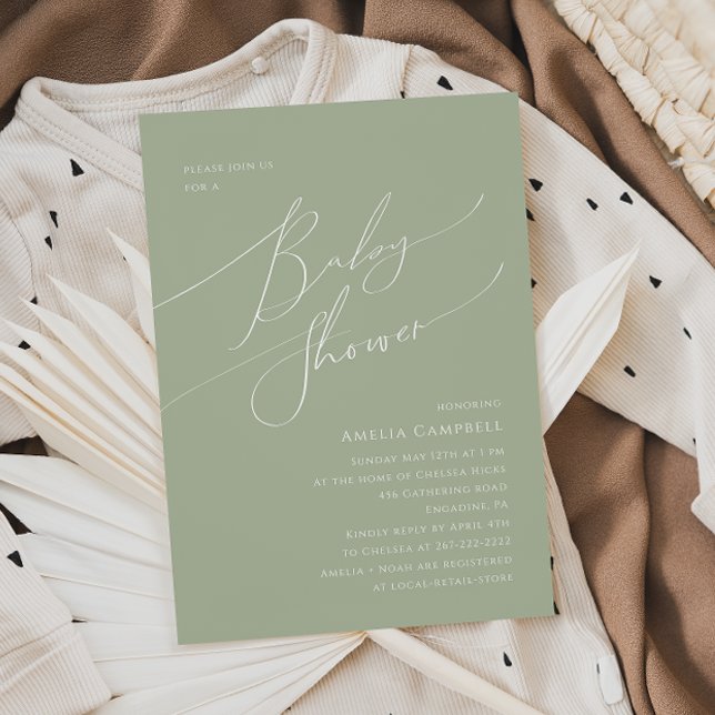 Whimsical Sage Green Baby Shower Invitation (Creator Uploaded)