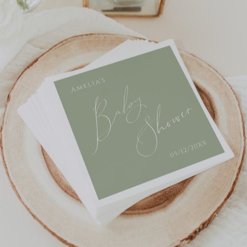 Whimsical Sage Green Baby Shower Napkins