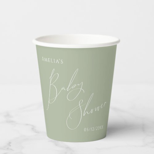 Whimsical Sage Green Baby Shower Paper Cups