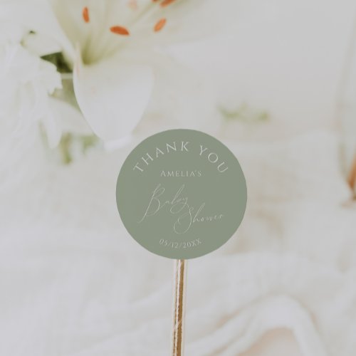 Whimsical Sage Green Baby Shower Thank You Favor Classic Round Sticker