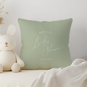 Whimsical Sage Green Baby Shower Throw Pillow