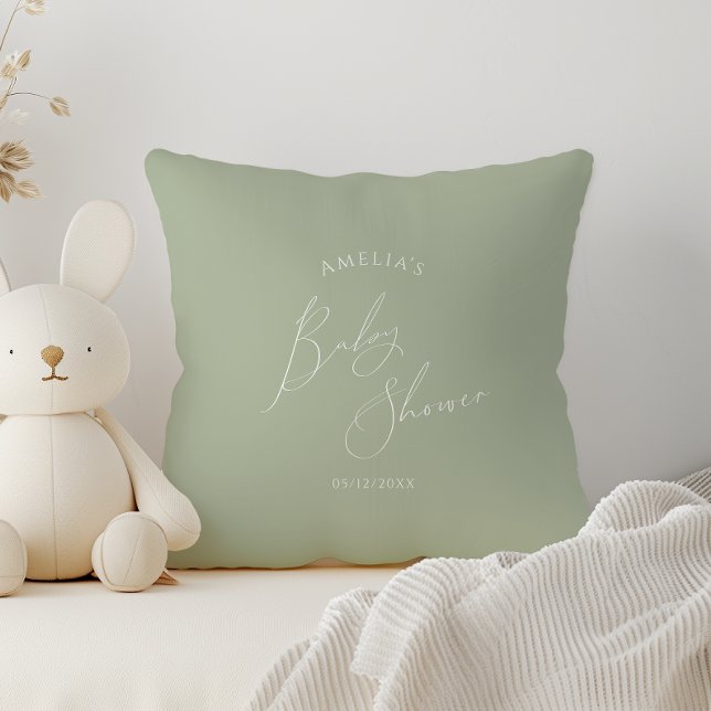 Whimsical Sage Green Baby Shower Throw Pillow (Creator Uploaded)