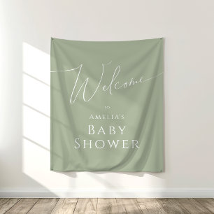 Whimsical Sage Green Baby Shower Welcome Backdrop