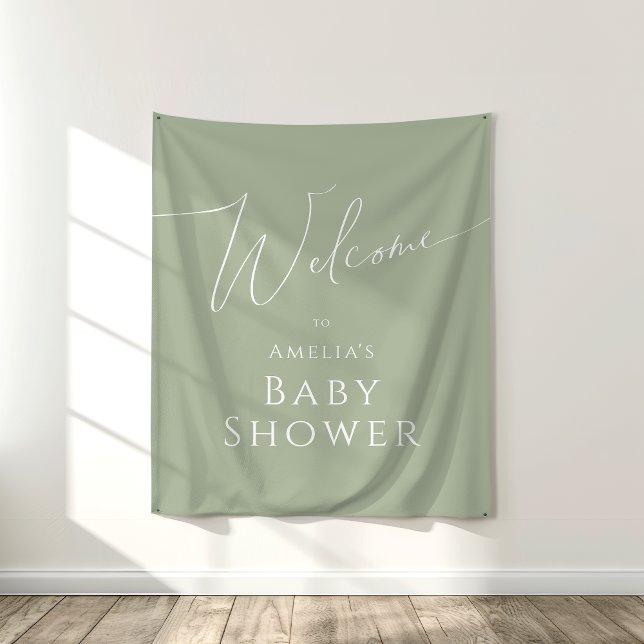 Whimsical Sage Green Baby Shower Welcome Backdrop (Creator Uploaded)