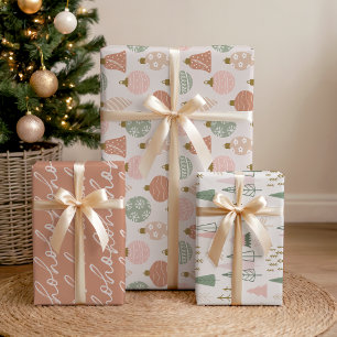 Whimsical Sage Green Blush Pink Christmas Patterns Wrapping Paper Sheets