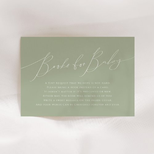 Whimsical Sage Green Books For Baby Enclosure Card