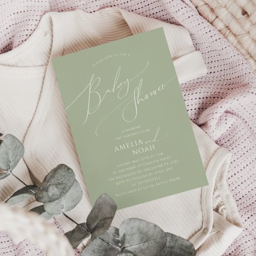 Whimsical Sage Green Couples Baby Shower Invitation