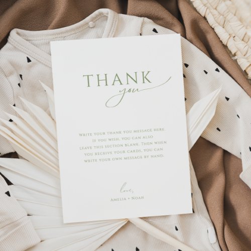 Whimsical Sage Green Flat Vertical Baby Shower Thank You Card