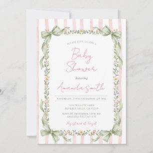 Whimsical Sage Green Floral Baby Shower Invitation