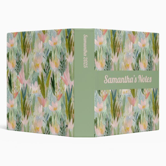 Whimsical Sage Green Floral Personalized Binder (Background)