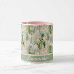 Whimsical Sage Green Floral Personalized Mug