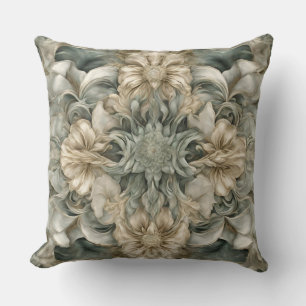 Whimsical Sage Green Floral Print Throw Pillow