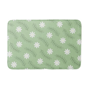 Whimsical Sage Green Floral Retro, Cheerful Bath Mat