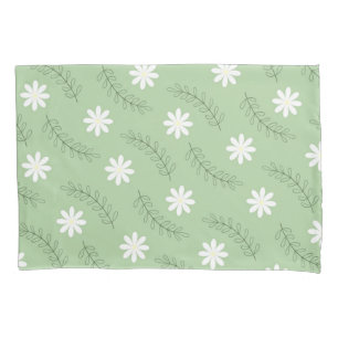 Whimsical Sage Green Floral Retro, Cheerful Pillow Case